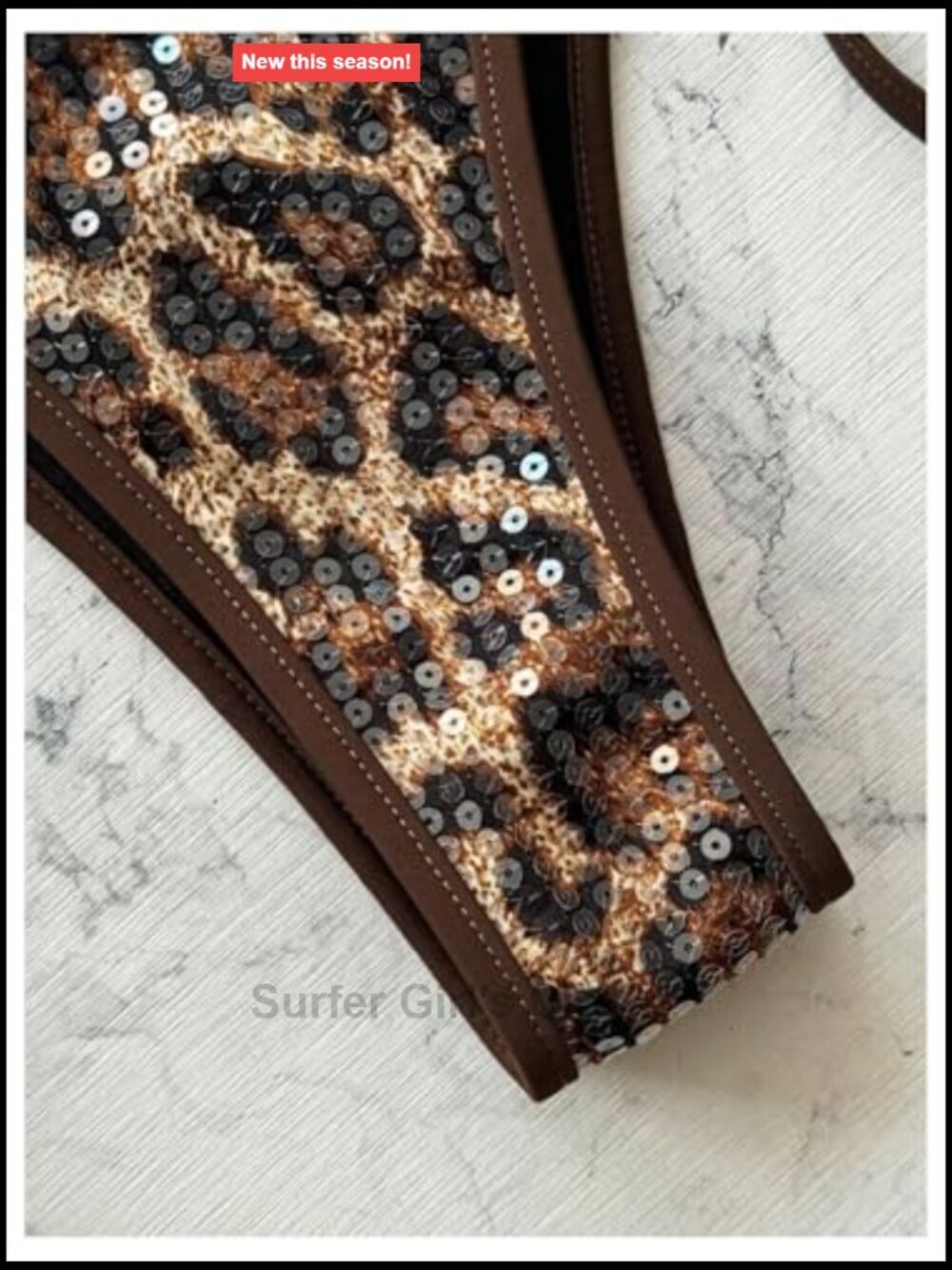 Sequin Sparkly Triangle Halter Bikini Set Leopard Print Swimwear Beachwear View 4